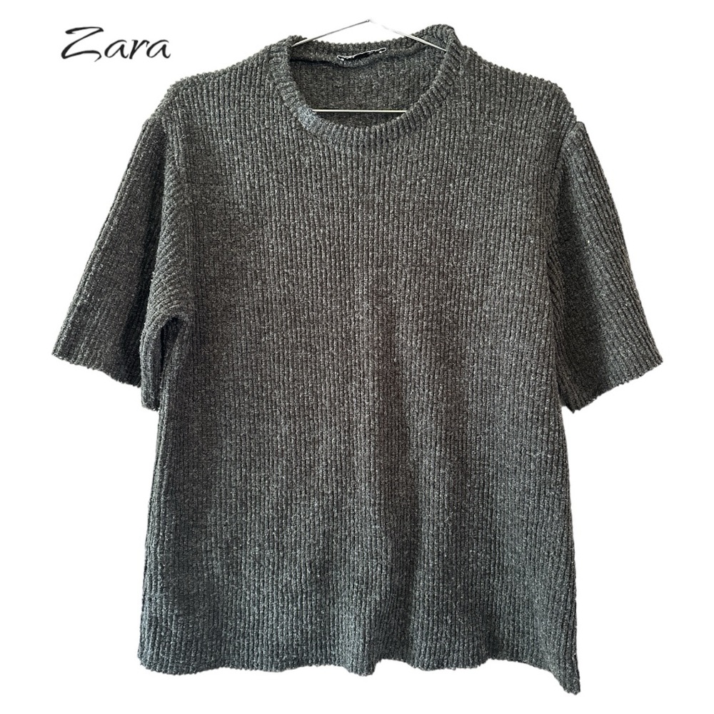 Zara Gray Short Sleeve Sweater Small (runs large)